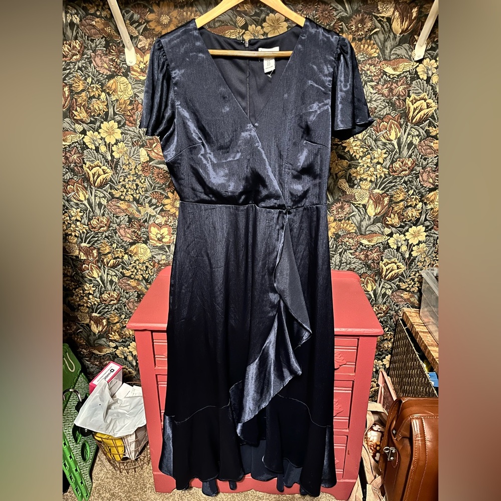 Nicole Miller Navy Ruffle Wrap Dress